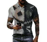 DENGJIAMY Plus Size Halloween Polo Manica Corta per Uomo Casual Autunno Tee Patchwork Sorriso Face Top Mens Divertente Vacanza Golf Tshirt, Grigio scuro, L