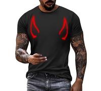 DENGJIAMY T-shirt di Halloween da uomo Plus Size Horror Print Tshirt Casual Fashion Round Neck Top Mens Holiday Scary Devil Tee Manica Corta, Nero , L
