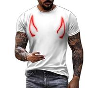 DENGJIAMY T-shirt di Halloween da uomo Plus Size Horror Print Tshirt Casual Fashion Round Neck Top Mens Holiday Scary Devil Tee Manica Corta, bianco, L