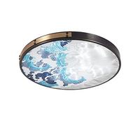 DENGJIN Lampada Da Soffitto A 3 Colori Dimmerabile Con Motivo A Onde Marine Ultrasottili In Stile Cinese Smaltato, Plafoniere Creative Rotonde Moderne In Rame Per Montaggio A Incasso Per Camera Da Let