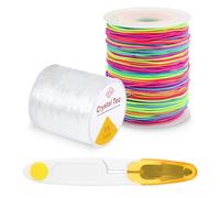 Dengthrive Filo Elastico per Braccialetti: 2 Rolls Filo per Braccialetti Elastico 1mm 0.8mm Con le Forbici Filo per Collane fai da te Adatto per Gioielli Fai da te Collane Artigianato