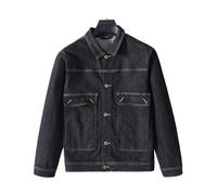 Denim da Uomo Giacca Con Manica Lunga Tasca Rétro Western Jean Cappotto Regular