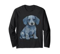 Denim invecchiato Weenie cucciolo di cane carino bassotto grafica Maglia a Manica