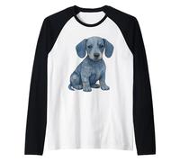 Denim invecchiato Weenie cucciolo di cane carino bassotto grafica Maglia con Maniche Raglan