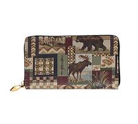 Denim Patchwork Stampa Portafoglio In Pelle Per Le Donne Della Borsa Della Moneta Della Cassa Del Raccoglitore Sottile Zip Del Telef, Lodge Orso Cervo, Taglia unica