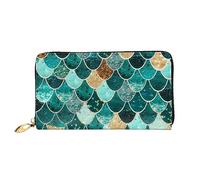 Denim Patchwork Stampa Portafoglio In Pelle Per Le Donne Della Borsa Della Moneta Della Cassa Del Raccoglitore Sottile Zip Del Telef, Stampa a bilancia di pesce sirena., Taglia unica