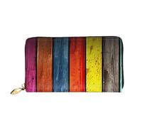 Denim Patchwork Stampa Portafoglio In Pelle Per Le Donne Della Borsa Della Moneta Della Cassa Del Raccoglitore Sottile Zip Del Telef, Bordo di legno colorato, Taglia unica