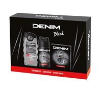 Denim - Regalo Uomo, After Shave Dopobarba 100 ml, Docciaschiuma 250 ml e Deodorante Spray 150 ml, Fragranza Black, Ambrata e Muschiata