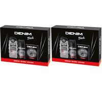 Denim - Regalo Uomo, After Shave Dopobarba 100 ml, Docciaschiuma 250 ml e Deodorante Spray 150 ml, Fragranza Black, Azione Lenitiva ed Emolliente (Confezione da 2)