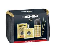 Denim - Regalo Uomo, After Shave Dopobarba 100 ml e Deodorante Spray 150 ml, Fragranza Gold, con Beauty Case Uomo