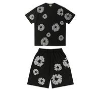 Denim Tears Tuta da Donna Uomo Estiva Vendita, Completo Tuta con Stampa de Uomo, Maniche Corte T-Shirt e Pantaloncini Set da Unisex Comodo Sets Estivo, Hip Hop Stilistico, per Casual Fitness Jogging