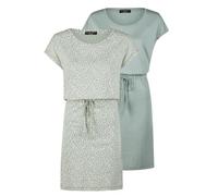 DENIMFY DFBella, abito estivo da donna, confezione da 2 pezzi, a maniche corte, girocollo, abito da spiaggia, modello estivo, tinta unita, nero, blu, verde, S, M, L, XL, XXL, Verde - bianco sporco