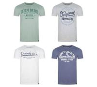 DENIMFY, t-shirt DFNuri, da uomo, in cotone, vestibilità regolare, confezione da 4, scollo rotondo, maniche corte, t-shirt estiva, con stampa del logo, colori nero, bianco, blu, verde, rosso, grigio