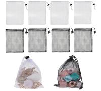 Denipry Piccola borsa a rete con coulisse nera bianca borsa a rete portatile mini borsa portaoggetti in rete di nylon con chiusura a cordoncino per giocattoli da spiaggia piscina cucina, nero + bianco