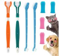 Denipry Set di spazzolini da denti per cani, confezione da 2 spazzolini da denti a tre teste, 4 spazzolini da denti in silicone per animali domestici, 2 spazzolini a doppia morte per la pulizia dei