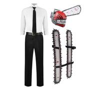 Denji - Costume completo per cosplay dell'anime Denji con camicia e | Accessori puntelli a mano anime, casco demoniaco, vestito da festa di Halloween per uomo