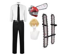 Denji - Costume completo per cosplay dell'anime Denji con camicia e | Accessori puntelli a mano anime, casco demoniaco, vestito da festa di Halloween per uomo