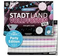 DENKRIESEN - Stadt Land VOLLPFOSTEN - Party Edition | Blocco da gioco A3 | Dai 12 anni | Gioco per feste | City Land Fiume | Gioco di compleanno | Divertente gioco da tavolo per feste e divertimento