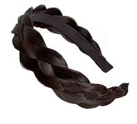 Denlydom Cerchietto per capelli sintetici, 4 fili, intrecciato con denti, accessorio di bellezza, fascia elastica per capelli da donna (nero-marrone)