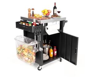 Denmay Carrello per barbecue da esterno - Carrello per barbecue portatile per forni per pizza Onni - Supporto per barbecue per Ninja Woodfire e Weber Q Series - Pratico armadio da giardino