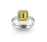 DENMOUS AMZ1998, anello regolabile placcato argento con zaffiro giallo 5,00 ratti naturale originale e certificato, non riscaldato e non trattato, taglia unica, Anguthi per uomini e donne - AMZ1998
