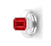 DENMOUS AMZ3647 - Anello placcato in argento bianco Panchdhatu con rubino 8,25 Ratti / 7,20 carati (Manik/Manikya/Maneek), Small, Argento sterling