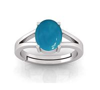 DENMOUS Anello con pietra preziosa turchese naturale 14,25 Ratti Firoja con certificato di laboratorio-AMZ1228, Small, Argento sterling