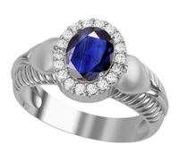 DENMOUS Anello regolabile con zaffiro blu, placcato argento, 8,00 carati, non riscaldato e non trattato, pietra preziosa naturale di Ceylon, per uomini e donne - B0CB42T8-01