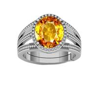 DENMOUS Anello regolabile placcato in argento con zaffiro giallo da 5,25 ratti originale e certificato Pukhraj naturale non riscaldato e non trattato, misura libera Anguthi per uomini e