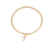 DENMOUS Braccialetto da uomo in puro argento Sterling 92,5% placcato oro 22 kt con lettera P dell'alfabeto per uomo-gold_brmckd_p-1, piccolo, pietra preziosa, Small, Gemma