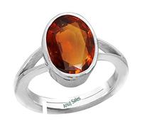DENMOUS S-B08TDY4L1 - Anello placcato in argento con pietra naturale certificata 7,25 ratti/6,00 carati, con pietra naturale certificata Hessonite/granato/Gomed, misure comprese tra 15 e 28, per