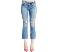 Denny Rose Jeans - Jeans flaire Cropped con Patch a Forma di Cuori. Celeste Cotone 26