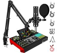 Denoise - Set di attrezzature per podcast con microfono a condensatore da 3,5 mm per pc/telefono Live Streaming canto, registrazione di musica da gioco, mixer audio con scheda audio dal vivo, scheda