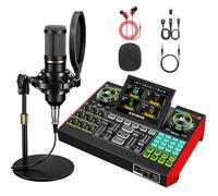 Denoise - Set di microfoni per podcast con scheda audio dal vivo, set di apparecchiature per podcast con microfono BM800 da 3,5 mm per pc/Youtube live streaming, canto e giochi, scheda audio con