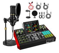 Denoise - Set di microfoni per podcast con scheda audio dal vivo, set di apparecchiature per podcast con microfono BM800 da 3,5 mm per pc/Youtube live streaming, canto e giochi, scheda audio con