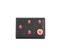 Denovin Portafoglio da donna, piccolo portafoglio a tre ante con frutta, carino per ragazze, portafoglio per carte di credito, carte d'identità, contanti, monete, nero
