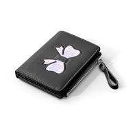 Denovin Portafoglio da donna, portafoglio carino con fiocco coquette, piccolo e compatto, estetico, con cerniera, porta carte di credito con finestra d'identità per donna, nero, Carino