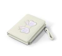 Denovin Portafoglio da donna, portafoglio carino con fiocco coquette, piccolo e compatto, estetico, con cerniera, porta carte di credito con finestra d'identità per donna, bianco, Carino