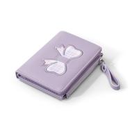 Denovin Portafoglio da donna, portafoglio carino con fiocco coquette, piccolo e compatto, estetico, con cerniera, porta carte di credito con finestra d'identità per donna, Viola, Carino