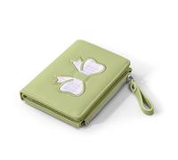 Denovin Portafoglio da donna, portafoglio carino con fiocco coquette, piccolo e compatto, estetico, con cerniera, porta carte di credito con finestra d'identità per donna, Verde, Carino