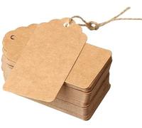 DENSCO - 100 etichette per bagagli in carta kraft, per regali, colore marrone, 9 x 4 cm, con cordino in iuta, per regali di nozze (marrone, 9 x 4 cm)
