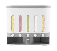 Densony Dispenser per cereali a 5 scomparti trasparente (40 x 15 x 34 cm) con misurino, moderno dispenser per cereali per cornflakes, noci e riso, pratico contenitore da cucina con divisori