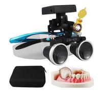 Dental Magnifying Glasses, 2.5X/3.5X 420mm Dental Loupe Magnifier Binocular Magnifier Dental Surgery Loupe with 5W LED Head Light, Dental Lab Medical Loupes,Lente D'Ingrandimento Dentale,Blue-2.5X