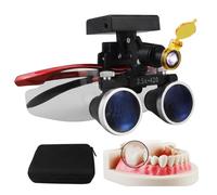 Dental Magnifying Glasses, 2.5X/3.5X 420mm Dental Loupe Magnifier Binocular Magnifier Dental Surgery Loupe with 5W LED Head Light, Dental Lab Medical Loupes,Lente D'Ingrandimento Dentale,Red-3.5X