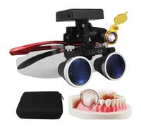 Dental Magnifying Glasses, 2.5X/3.5X 420mm Dental Loupe Magnifier Binocular Magnifier Dental Surgery Loupe with 5W LED Head Light, Dental Lab Medical Loupes,Lente D'Ingrandimento Dentale,Red-2.5X