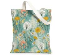 Dente di leone Canvas Tote Bag per le donne, primavera natura crisantemo fiore primavera turchese lavabile riutilizzabile piccole borse tote, Turchese, 13x15 Inch