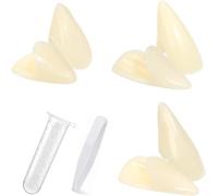 Denti da vampiro, 3 paia di denti da vampiro, kit 3 misure, zanne da vampiro, protesi finte con 1 tubetto di denti, pellet adesivo per Halloween, cosplay, feste, puntelli
