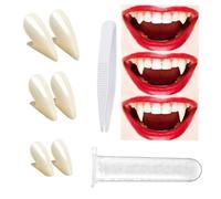 Denti da Vampiro, 3 Paia Zanne da Vampiro per Halloween, 3 Formati (13mm, 15mm, 17mm) Denti Vampiro Adulto Con 1 Tubo di Palline Adesive, Vampire Costume Accessories for Halloween Party