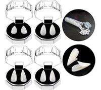 Denti da vampiro, 4 paia di denti da vampiro, kit per catturare vampiro, 4 misure personalizzate, denti da vampiro, protesi dentarie finte con 1 tubo, pellet adesivo, per Halloween, costume