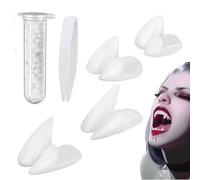 Denti da Vampiro, 4 Paia Zanne da Vampiro per Halloween, 4 Formati (13mm, 15mm, 17mm, 19mm) Denti Vampiro Adulto Con 1 Tubo di Palline Adesive, Vampire Costume Accessories for Halloween Party
